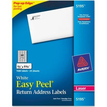 AVERY Avery® Easy Peel Laser Address Labels, 2/3 x 1-3/4, White, 1500/Pack 5195